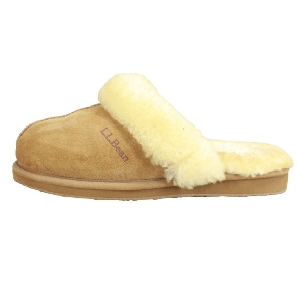 L.L. Bean Shoes - LL Bean Brown Leather Wicked Good Shearling-Lined Slides Slippers 9 M